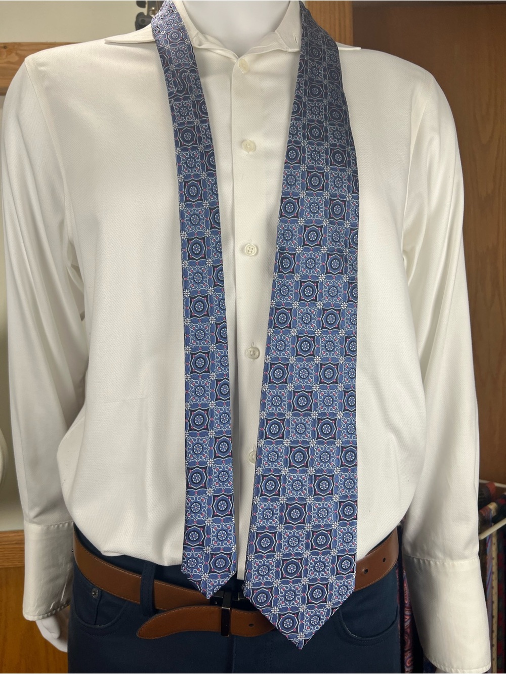 Canali Blue Geometric Pattern Italian Silk Tie